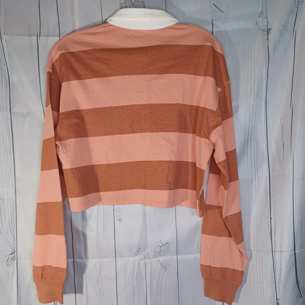SO striped cropped long sleeve polo rugby-style preppy Y2K School shirt - Picture 8 of 12